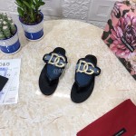 Dolce Gabbana Denim Sheepskin Flip Flops For Women 