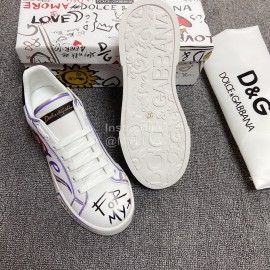 Dolce Gabbana Graffiti Silk Leather Casual Shoes For Women 