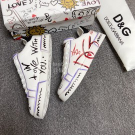 Dolce Gabbana Graffiti Silk Leather Casual Shoes For Women 