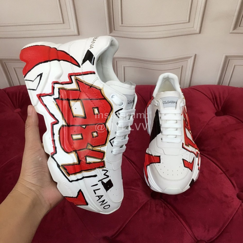 Dolce Gabbana Silk Leather Sneakers For Men And Women Red