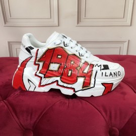 Dolce Gabbana Silk Leather Sneakers For Men And Women Red