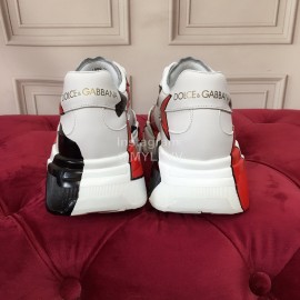 Dolce Gabbana Silk Leather Sneakers For Men And Women Red