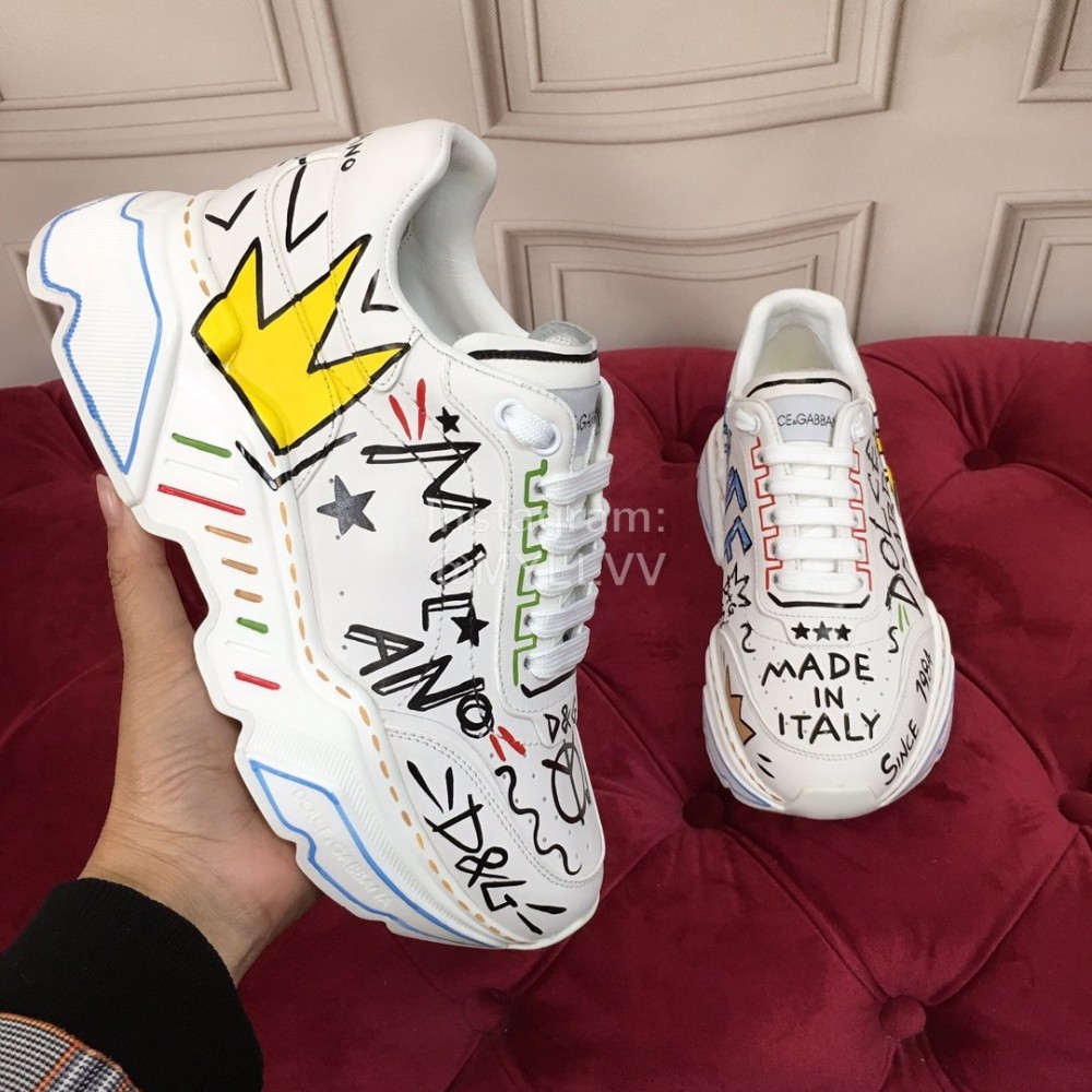 Dolce Gabbana Silk Leather Sneakers For Men And Women Yellow