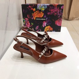 Dolce Gabbana Cowhide Pointed High Heels For Women Brown