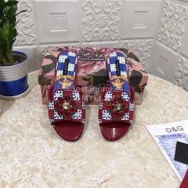 Dolce Gabbana Printed Cowhide Flat Heeled Slippers For Women Red
