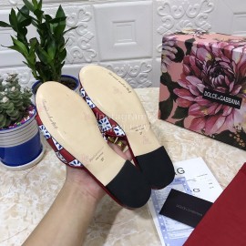 Dolce Gabbana Printed Cowhide Flat Heeled Slippers For Women Red