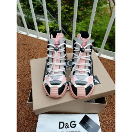 Dolce Gabbana New High Top Color Blocking Sneakers For Men And Women Pink