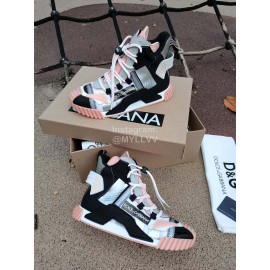 Dolce Gabbana New High Top Color Blocking Sneakers For Men And Women Pink