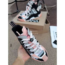 Dolce Gabbana New High Top Color Blocking Sneakers For Men And Women Pink