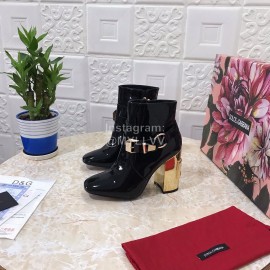 Dolce Gabbana New Patent Leather High Heeled Short Boots For Women Black