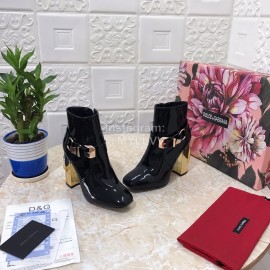 Dolce Gabbana New Patent Leather High Heeled Short Boots For Women Black