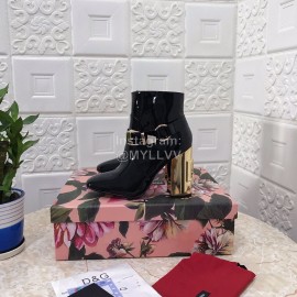 Dolce Gabbana New Patent Leather High Heeled Short Boots For Women Black