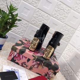 Dolce Gabbana New Patent Leather High Heeled Short Boots For Women Black