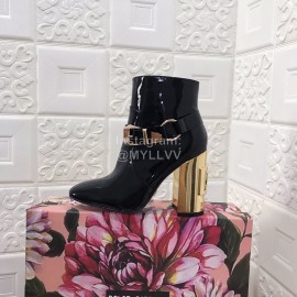 Dolce Gabbana New Patent Leather High Heeled Short Boots For Women Black