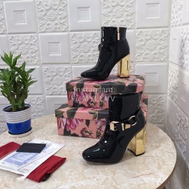 Dolce Gabbana New Patent Leather High Heeled Short Boots For Women Black