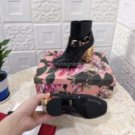 Dolce Gabbana New Patent Leather High Heeled Short Boots For Women Black