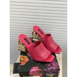 Dolce Gabbana New Patent Leather High Heeled Slippers For Women Rose Red