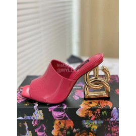 Dolce Gabbana New Patent Leather High Heeled Slippers For Women Rose Red