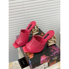 Dolce Gabbana New Patent Leather High Heeled Slippers For Women Rose Red