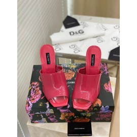 Dolce Gabbana New Patent Leather High Heeled Slippers For Women Rose Red