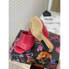 Dolce Gabbana New Patent Leather High Heeled Slippers For Women Rose Red