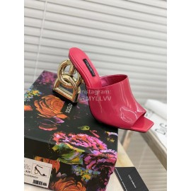 Dolce Gabbana New Patent Leather High Heeled Slippers For Women Rose Red