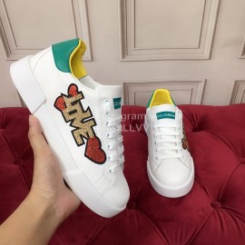 Dolce Gabbana Graffiti Silk Leather Casual Shoes For Women Green