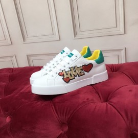 Dolce Gabbana Graffiti Silk Leather Casual Shoes For Women Green