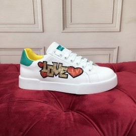 Dolce Gabbana Graffiti Silk Leather Casual Shoes For Women Green