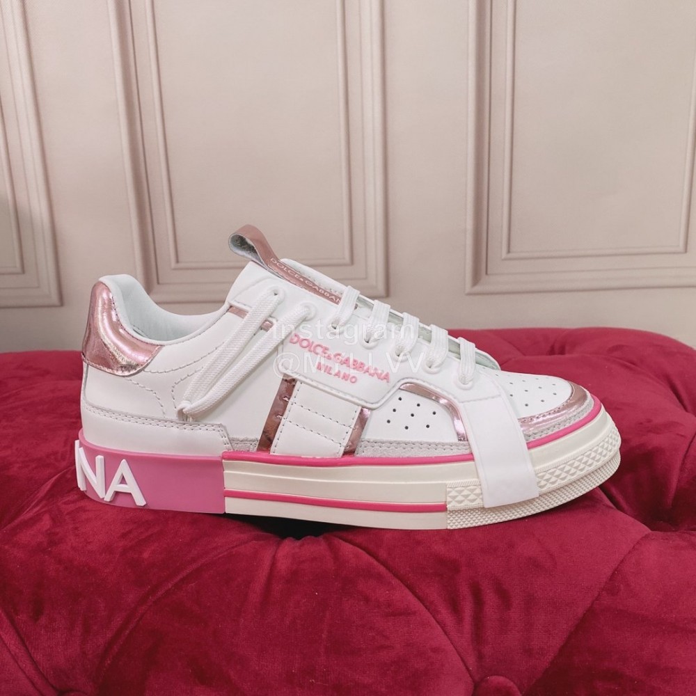 Dolce Gabbana New Silk Leather Casual Sneakers For Women Pink