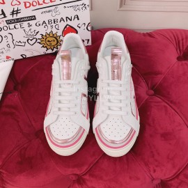 Dolce Gabbana New Silk Leather Casual Sneakers For Women Pink