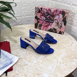 Dolce Gabbana Cowhide Thick High Heeled Slippers For Women Blue