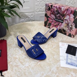 Dolce Gabbana Cowhide Thick High Heeled Slippers For Women Blue