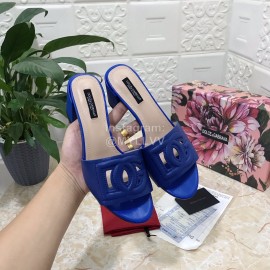 Dolce Gabbana Cowhide Thick High Heeled Slippers For Women Blue
