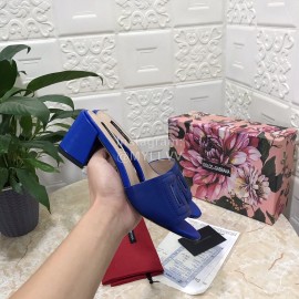 Dolce Gabbana Cowhide Thick High Heeled Slippers For Women Blue