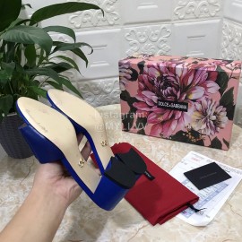 Dolce Gabbana Cowhide Thick High Heeled Slippers For Women Blue