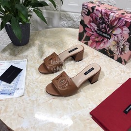Dolce Gabbana Cowhide Thick High Heeled Slippers For Women Brown