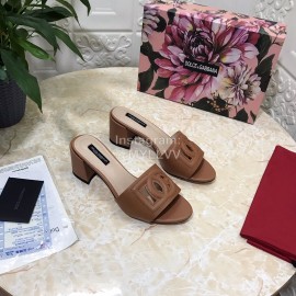 Dolce Gabbana Cowhide Thick High Heeled Slippers For Women Brown