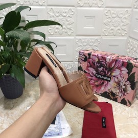Dolce Gabbana Cowhide Thick High Heeled Slippers For Women Brown