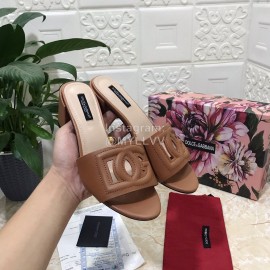 Dolce Gabbana Cowhide Thick High Heeled Slippers For Women Brown