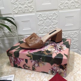 Dolce Gabbana Cowhide Thick High Heeled Slippers For Women Brown