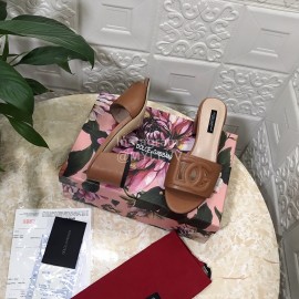 Dolce Gabbana Cowhide Thick High Heeled Slippers For Women Brown