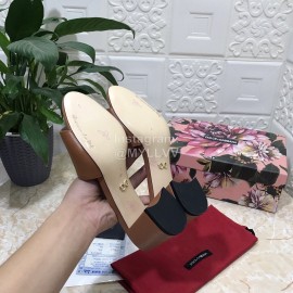 Dolce Gabbana Cowhide Thick High Heeled Slippers For Women Brown
