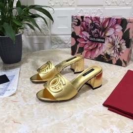 Dolce Gabbana Cowhide Thick High Heeled Slippers For Women Gold