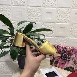 Dolce Gabbana Cowhide Thick High Heeled Slippers For Women Gold