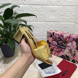 Dolce Gabbana Cowhide Thick High Heeled Slippers For Women Gold