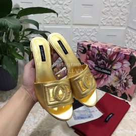 Dolce Gabbana Cowhide Thick High Heeled Slippers For Women Gold