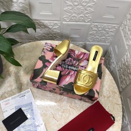 Dolce Gabbana Cowhide Thick High Heeled Slippers For Women Gold