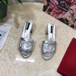 Dolce Gabbana Cowhide Thick High Heeled Slippers For Women Silver