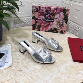 Dolce Gabbana Cowhide Thick High Heeled Slippers For Women Silver